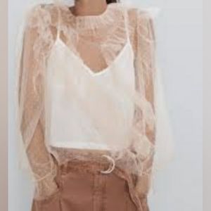 ZARA sheer cream colored blouse